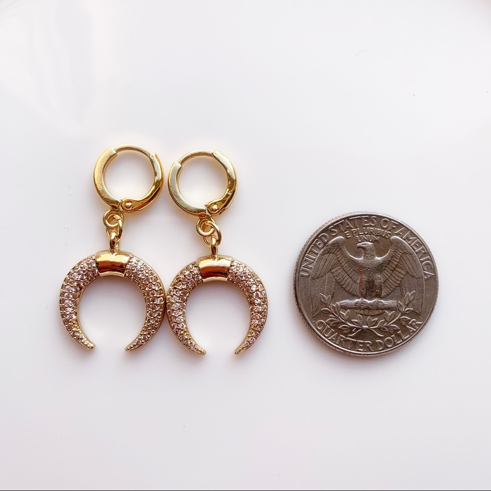 Dainty  New Moon Drop Earrings Huggie - Picture 4 of 7